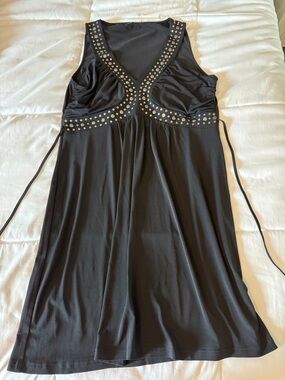 Black V-Neck Sleeveless Dress with Silver Stud Accents